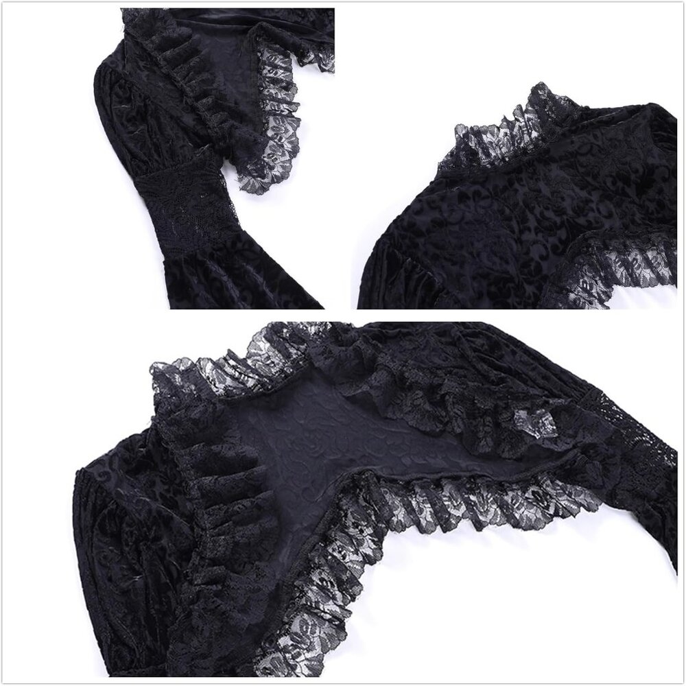 Women's Black 6 Goth Bell Long Sleeve Bolero Shrug Crop Top - Picture 6 of 7